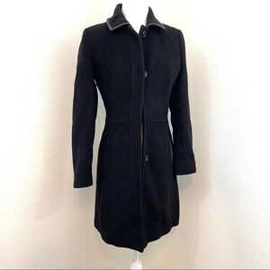 COACH Mohair Wool Long Line Pea Coat Leather Trim